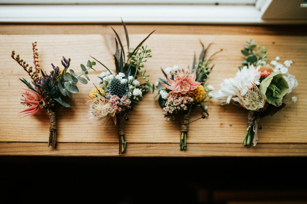 Four ,rustic flower bouquets